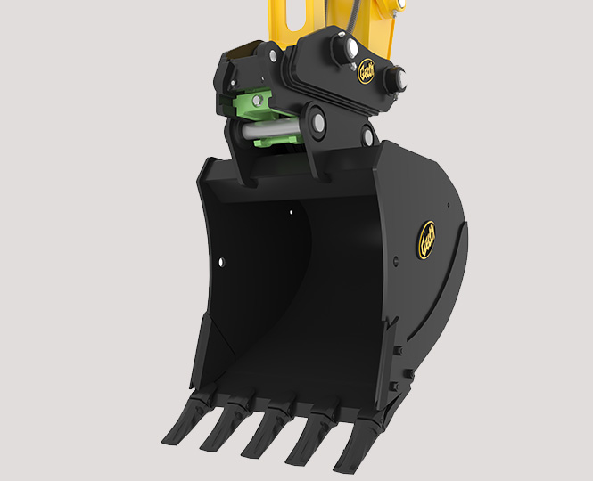 Geith Hydraulic Quick Coupler with Bucket being used in Reverse