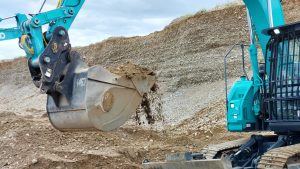 S Type Quick Coupler and Bucket on Kobelco Excavator